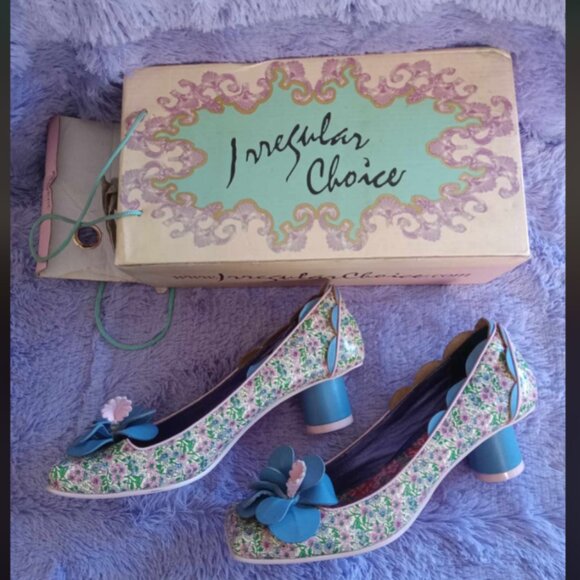 Irregular Choice Blue Pink Floral Rounded Heel Size 41EU - Picture 3 of 8